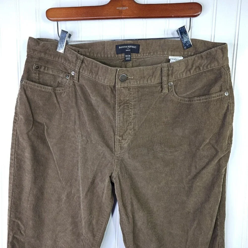 Banana Republic Corduroy Pant Men 35x36 Actual 35x34 Brown Slim Straight Stretch